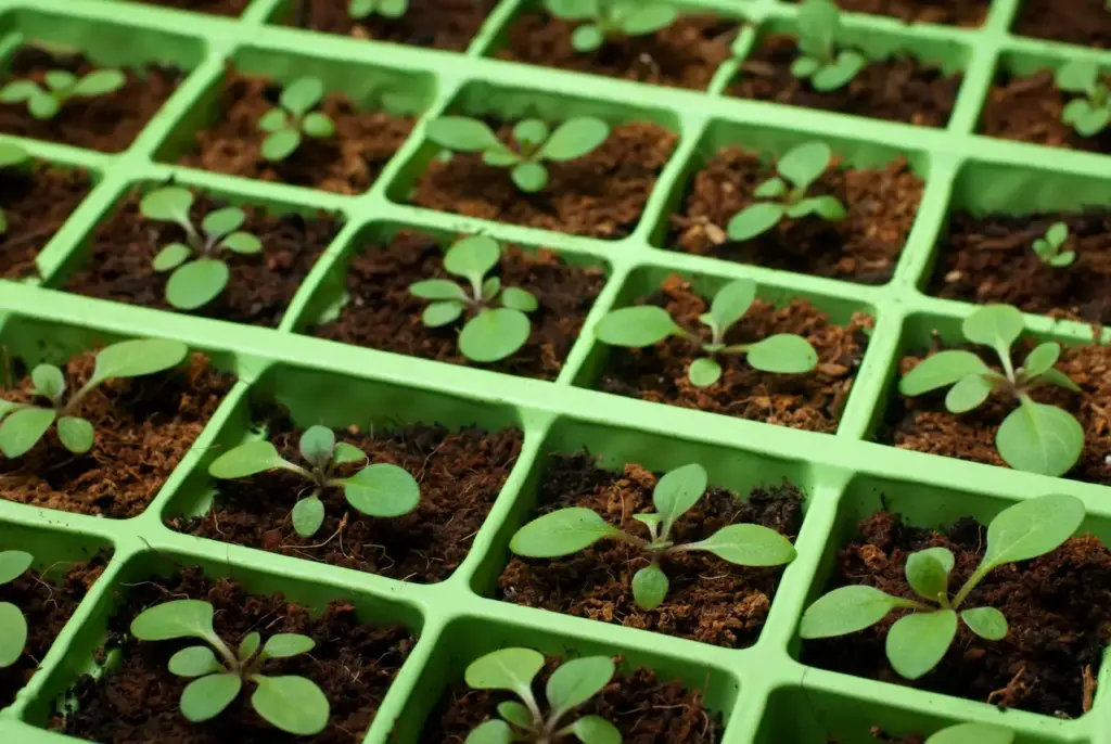 Newly Grown Seedlings Inside A Green Tray