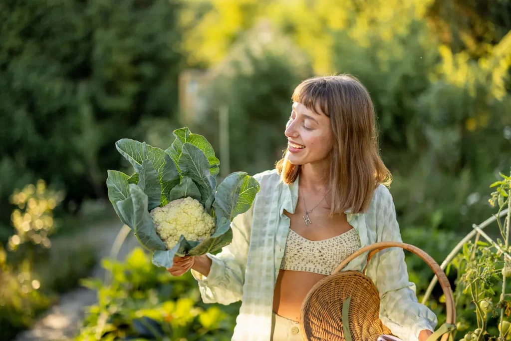 Lady Harvesting Cauliflower