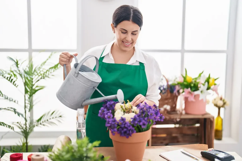 Woman Florist Watering Plant